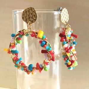 Simulated Multi Gemstone Hoop Dangle Earrings